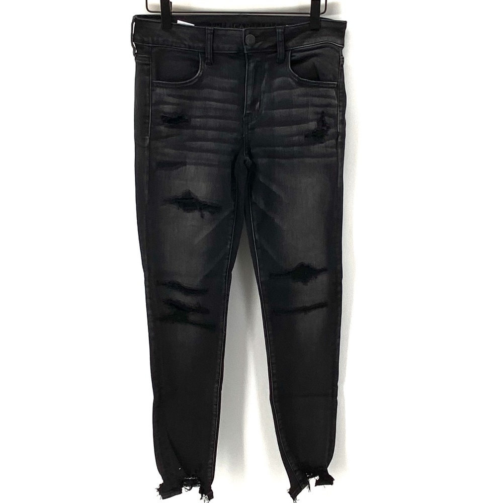 American Eagle BLACK DISTRESSED CHEWED SKINNY JEAN